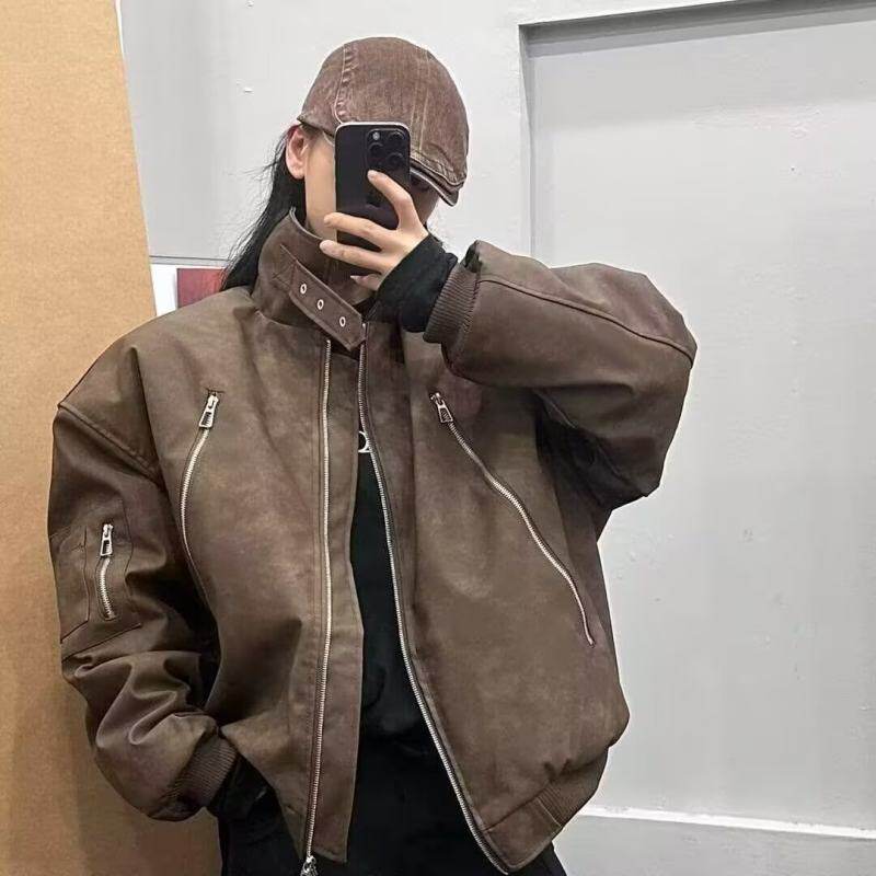 日系夹克男秋季宽松棒球服外套男款飞行员上衣潮流刺绣徽章黑色