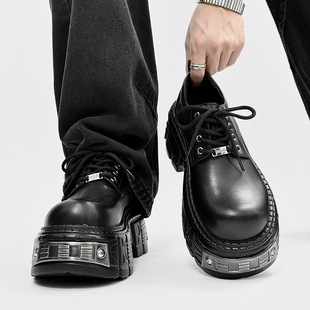 德比鞋男暗黑朋克风厚底增高7cm皮鞋亚文化金属休闲鞋子小众潮鞋