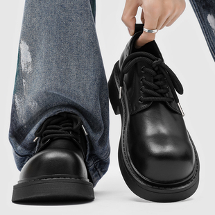 cleanfit德比鞋男巴黎米奇大头英伦休闲皮鞋厚底增高黑色哑光冬季