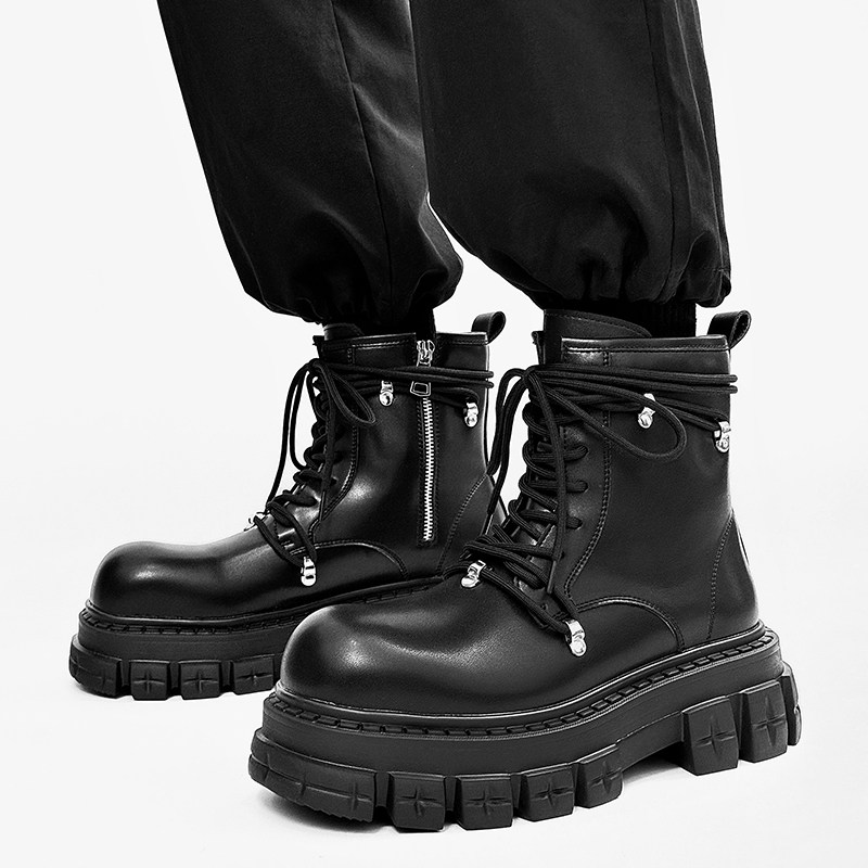 马丁靴男英伦风2025新款松糕厚底复古朋克机车靴增高洋气小短靴子