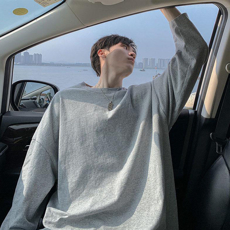 男装秋冬纯色长袖T恤美式基础打底衫重磅230克精梳棉修身纯色款