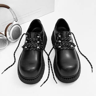 皮鞋男款2025新款高级感痞帅大头鞋子上班工作男鞋黑色厚底德比鞋