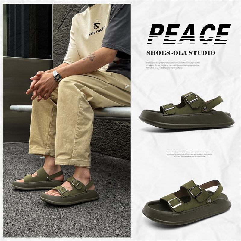 夏季外穿高级感休闲凉鞋男露趾厚底开车两用拖鞋轻便踩屎感沙滩鞋