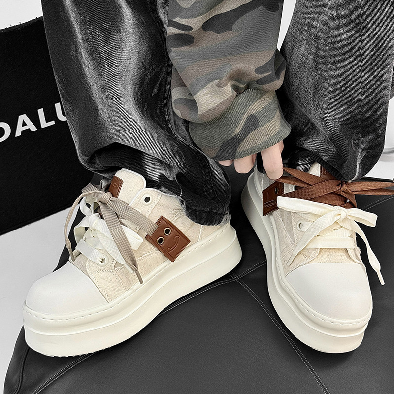 小众新款板鞋8CM隐形增高帆布鞋百搭休闲RO鞋厚底板鞋男女款潮鞋