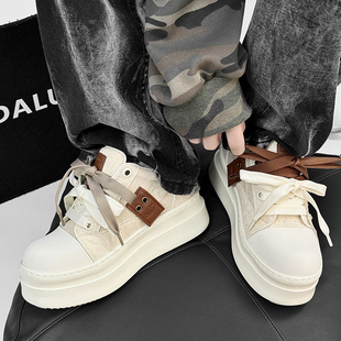 小众新款板鞋8CM隐形增高帆布鞋百搭休闲RO鞋厚底板鞋男女款潮鞋