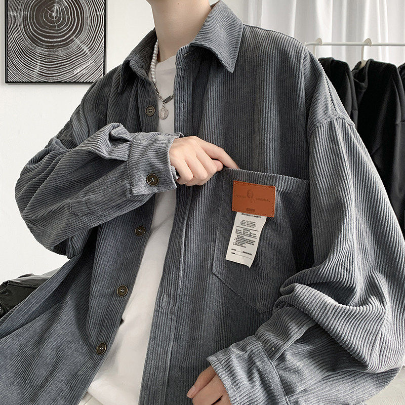 男士灯芯绒衬衫港风宽松翻领夹克外套日系复古长袖上衣潮百搭秋装