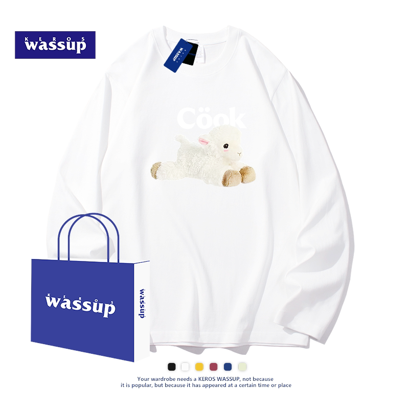 薄长袖男美式重磅t恤正肩白色打底衫棉新年衣服打底纯白圆领上衣