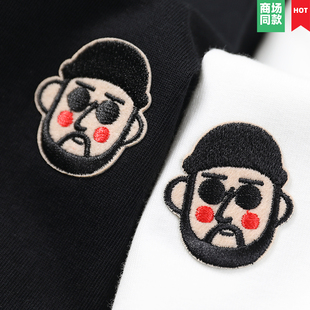 墨镜男生头像刺绣美式重磅潮牌短袖T恤男夏季纯棉上衣半袖女衣服