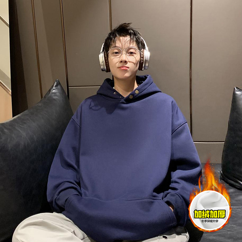 美式高街硬挺boxy版型男女加绒卫衣外套古铜两粒扣结构设计厚款