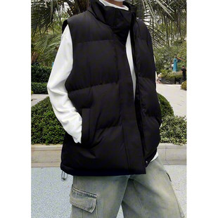 男女短款立领加厚保暖马甲外套无袖夹克boxy版型黑色羽绒秋冬棉服