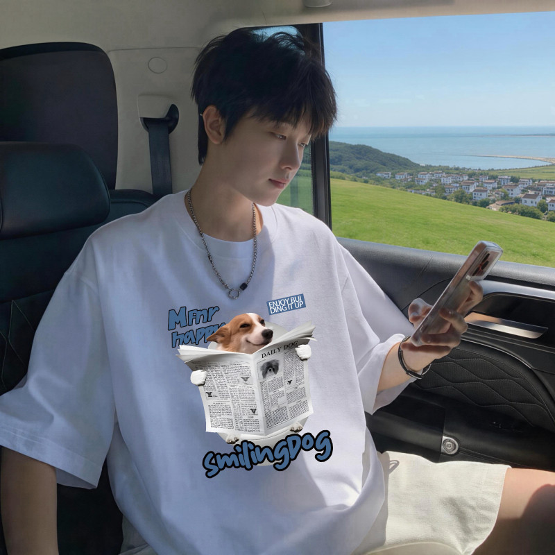 时尚潮流韩版宽松纯棉英文字母印花圆领短袖T恤男夏季休闲上衣