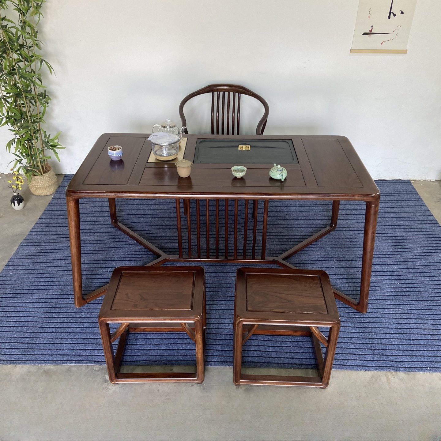 榆木实木茶桌椅组合中式原木茶室功夫茶台家用茶几禅意阳台泡茶桌