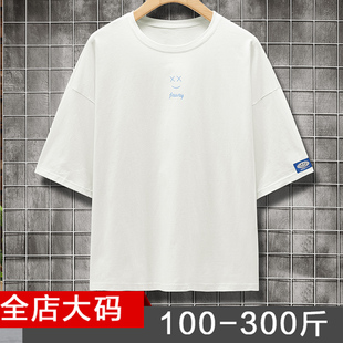 纯棉短袖t恤男加肥加大码上衣服男学生韩版潮流桖短袖5分袖体恤男