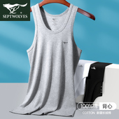 七匹狼纯棉男士 背心内穿工字运动跨栏内衣吊带100%全棉打底白汗衫