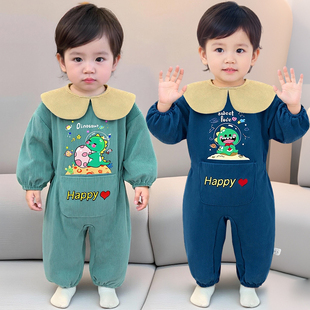 宝宝爬爬服罩衣秋冬一体式爬行服儿童外出防脏护衣婴儿户外连体衣