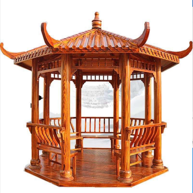 厂家直销凉亭 碳化防腐木园林户外亭子定制实木原木六角八角凉亭