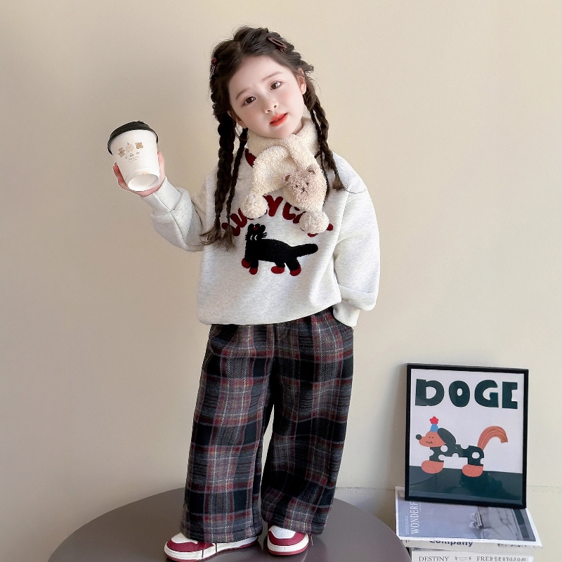 法国Uamtor女童加绒加厚卫衣套装