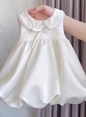 法国Uamtor女宝宝周岁礼服生日公主裙抓周花童婚礼白色洋气连衣裙
