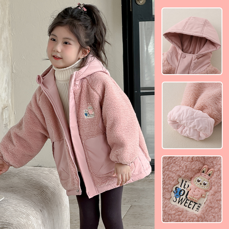 Uamtor女童连帽夹棉羊羔毛外套