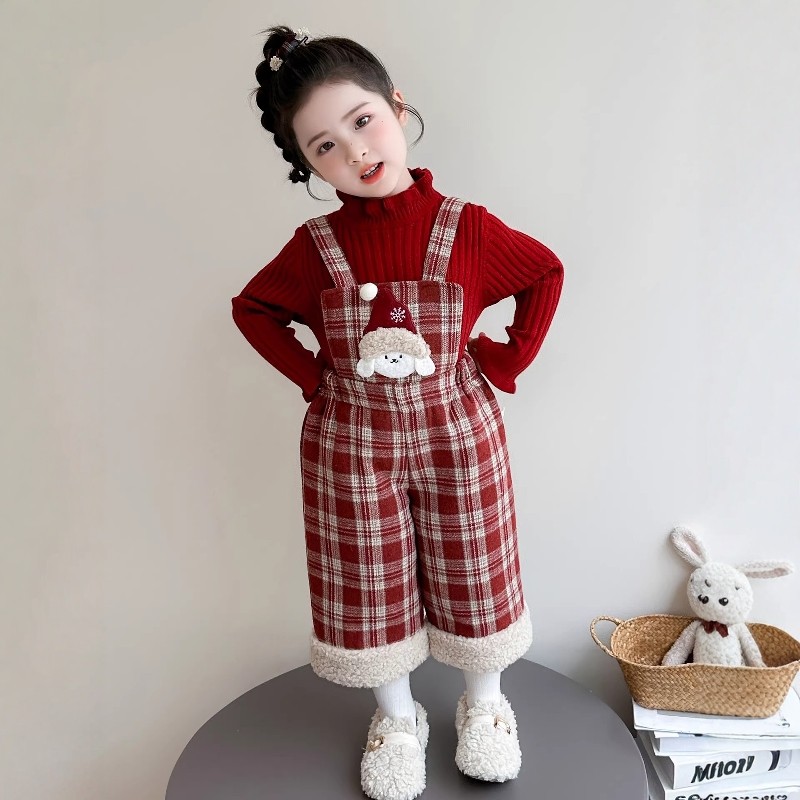 法国Uamtor女童格子背带裤套装冬季2026新款女宝夹棉打底衫两件套,童装/婴儿装/亲子装,套装,淘宝优惠券,粉丝福利购,淘宝优惠卷