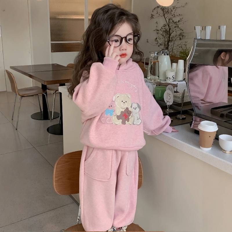 法国Uamtor女童时髦加绒卡通套装