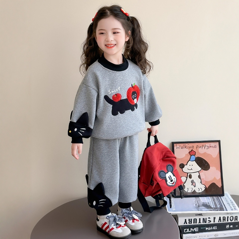 法国Uamtor女童加绒卫衣时髦套装