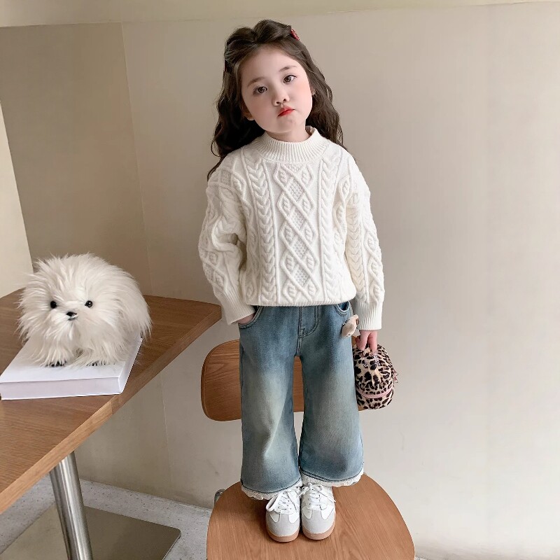 法国Uamtor女童针织打底衫秋冬2026新款女宝洋气麻花加厚毛衣套头