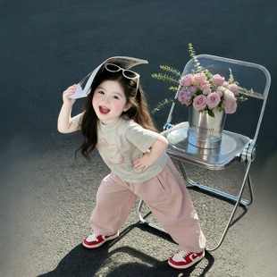 法国Uamtor女童短袖套装2026夏季小女孩可爱KT猫刺绣T恤衫女宝裤