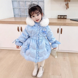 法国Uamtor女童羽绒服冬款白鸭绒洛丽塔洋气甜美艾莎公主中长外套