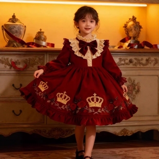 法国Uamtor女童公主裙秋冬2026新款加绒连衣裙生日礼服女孩拜年服