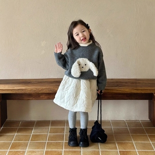 洋气女宝套头毛衣夹棉棉裙两件套秋冬 新款 法国Uamtor女童韩版 套装