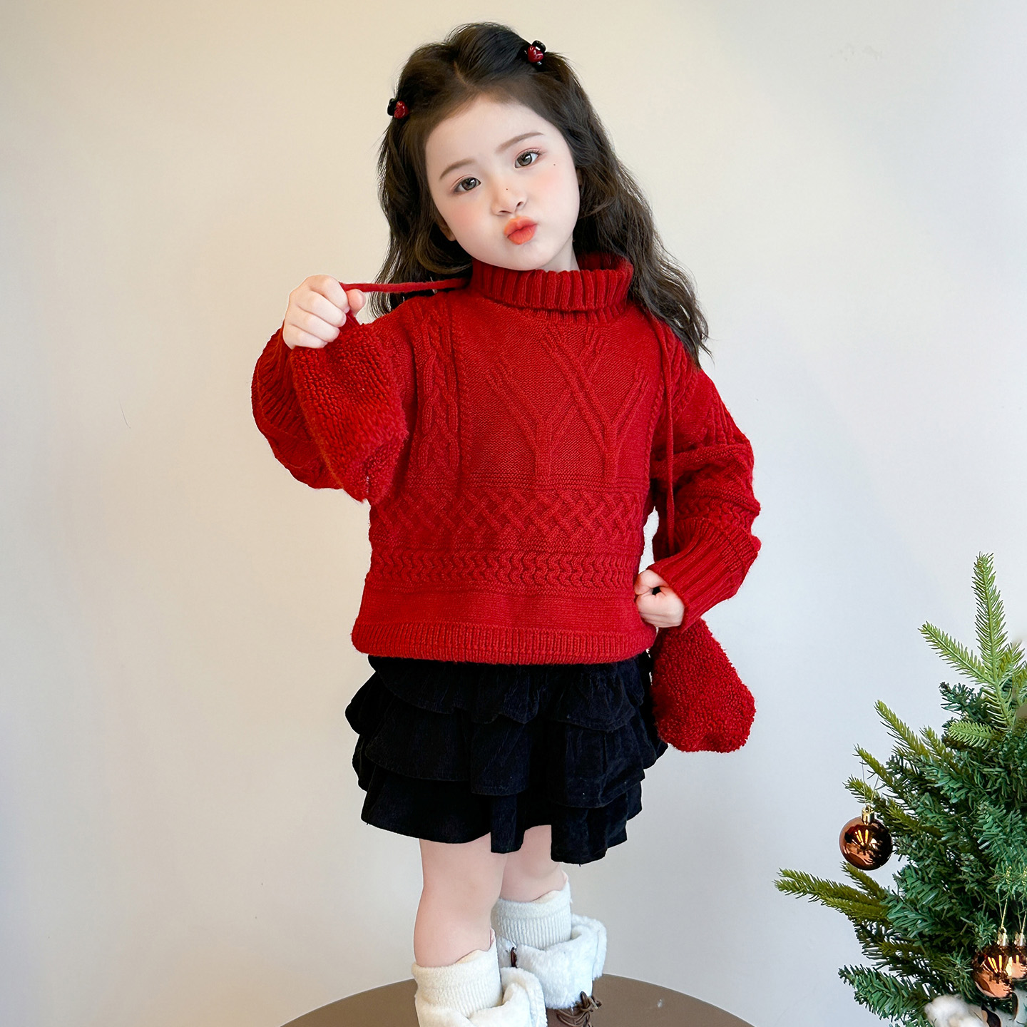 Uamtor女童红色喜庆针织过年毛衣