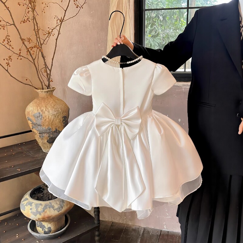 法国Uamtor高级感女童白色连衣裙夏装女宝宝周岁生日礼服裙蓬蓬裙