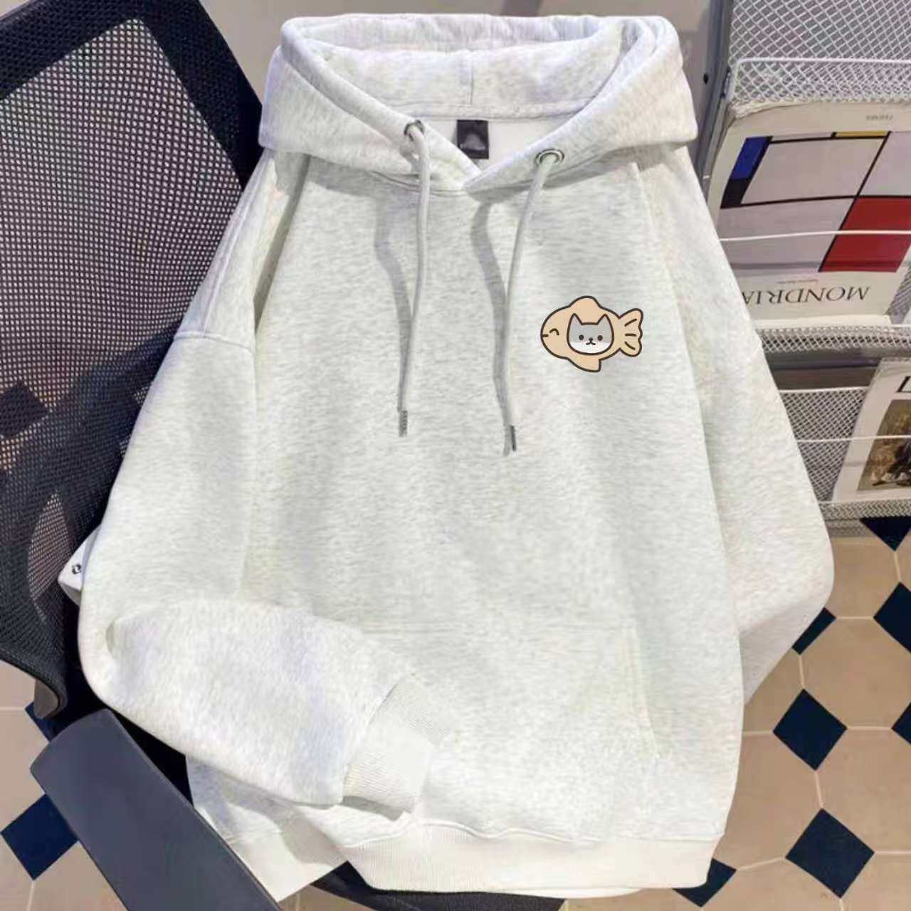 女童2025新款oversize连帽卫衣中大童简约猫咪鱼印花秋冬帽衫上衣,童装/婴儿装/亲子装,卫衣/绒衫,淘宝优惠券,粉丝福利购,淘宝优惠卷