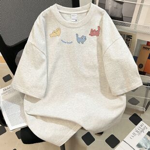 女童美式复古新款短袖t恤女孩夏季设计感宽松百搭T恤潮牌打底衫