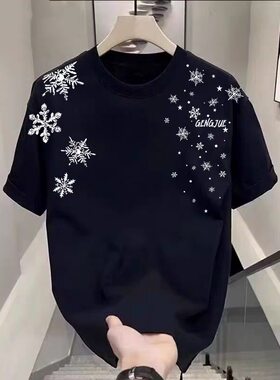 男童韩版雪花印花纯棉短袖T恤
