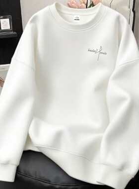 中大童白色简约字母印花圆领卫衣男女童宽松秋冬季学生打底衫上衣