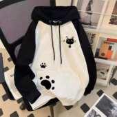 棉质上衣潮 长袖 女童美式 秋冬拼接撞色连帽卫衣中大童卡通印花帽衫