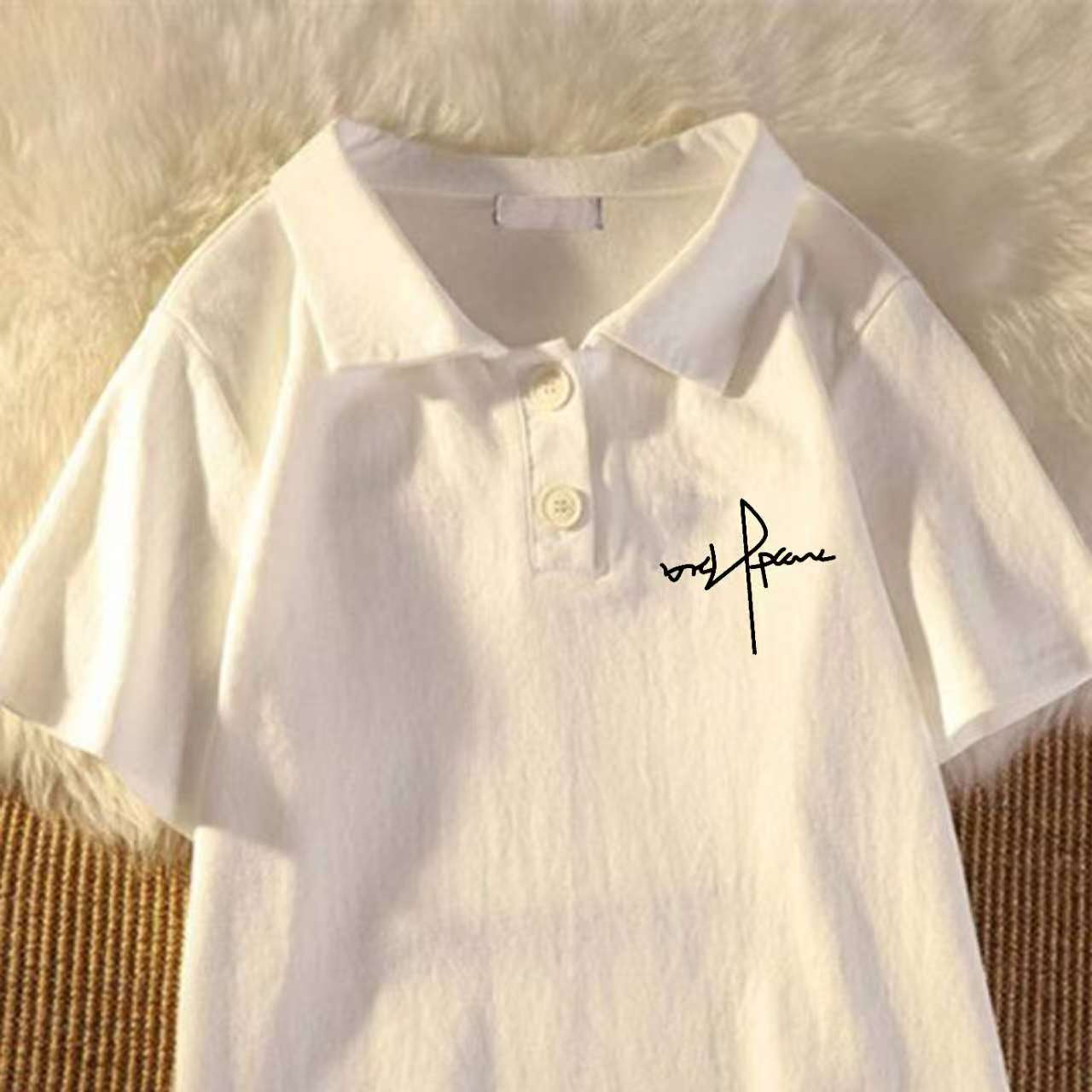 女童polo衫白色短袖t恤中大童夏季新款韩版字母学院风宽松上衣夏