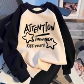 女童春秋冬字母星星印花撞色圆领卫衣中大童小女孩插肩宽松上衣潮