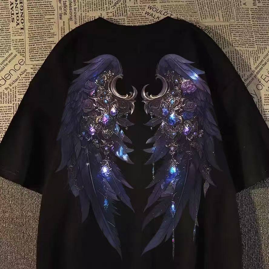 夏季男女童美式复古暗黑翅膀印花短袖t恤中大童oversize高街上衣,童装/婴儿装/亲子装,T恤,淘宝优惠券,粉丝福利购,淘宝优惠卷