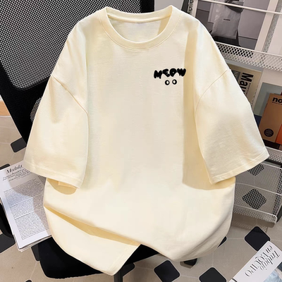 女童夏季纯棉短袖t恤慵懒风2025新款猫咪印花体恤宽松打底衫上衣