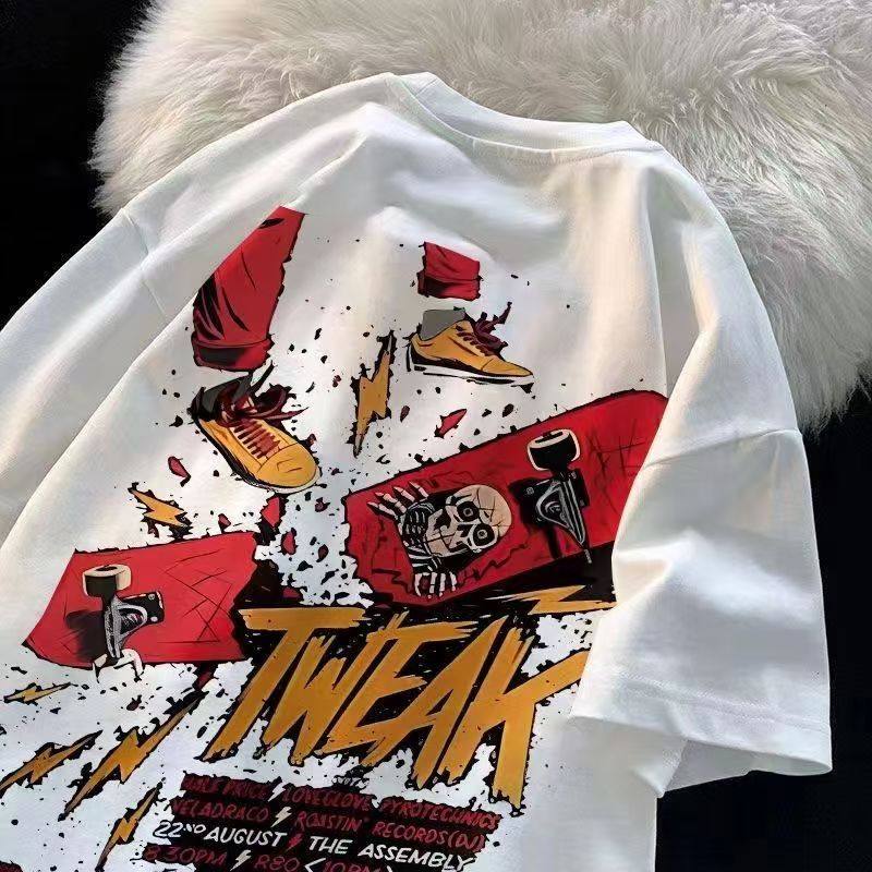 男女童纯棉美式复古高街骷髅滑板短袖t恤中大童夏季嘻哈半袖上衣,童装/婴儿装/亲子装,T恤,淘宝优惠券,粉丝福利购,淘宝优惠卷