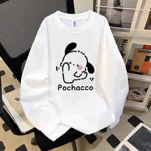 宽松打底衫 t恤中大童新款 百搭上衣 白色帕恰狗纯棉长袖 女童春秋季