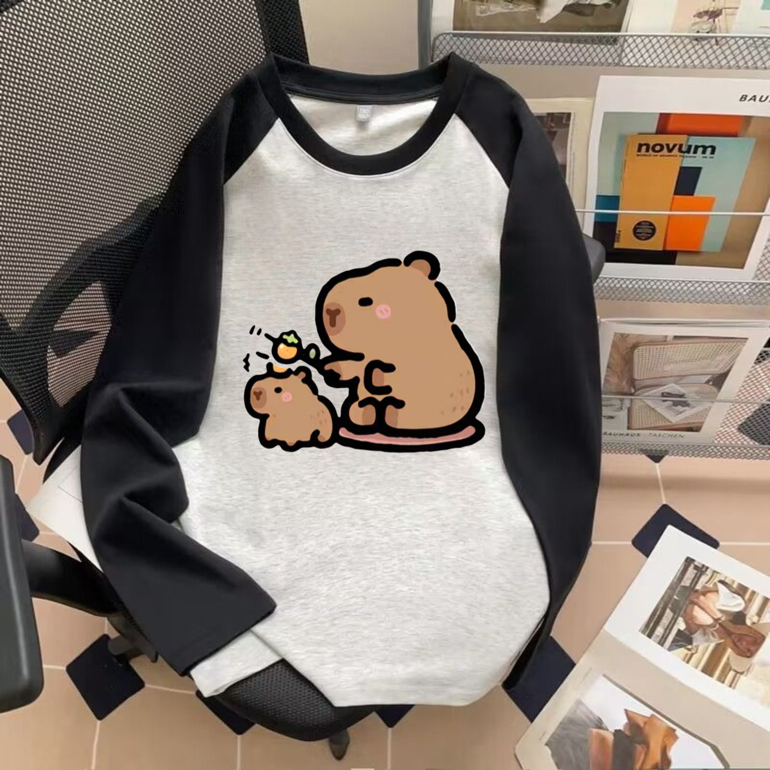 女童卡比巴拉长袖t恤春秋中大童2025新款纯棉插肩洋气打底衫上衣