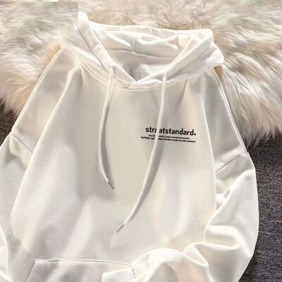 女童白色连帽卫衣纯棉学院风帽衫