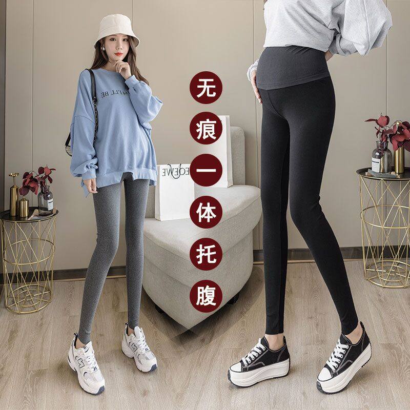 2023孕妇裤春秋款潮妈外穿黑色打底裤无痕一体高腰托腹裤子孕妇装