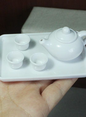 迷你白色茶壶托盘1套娃娃