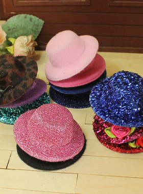 小号礼帽 黑色闪亮 OB27娃娃12分BJD用帽子迷你 植绒英伦风小头