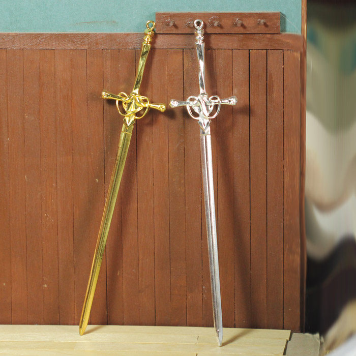 迷你欧式古风宝剑 宫廷BJD娃娃 娃屋装饰童话6分银色玩具复古壁挂